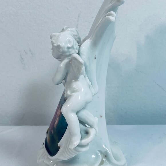 Antique Porcelain Menu Stand "Ariadne" Scene, Cherub Angels, 6.75" VNTG - Picture 3 of 6